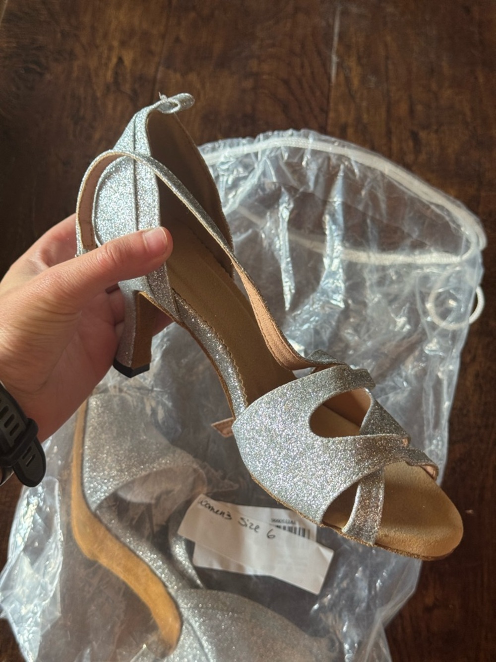 NEW Strappy Silver Glitter Heel / Ballroom Shoe Size 6